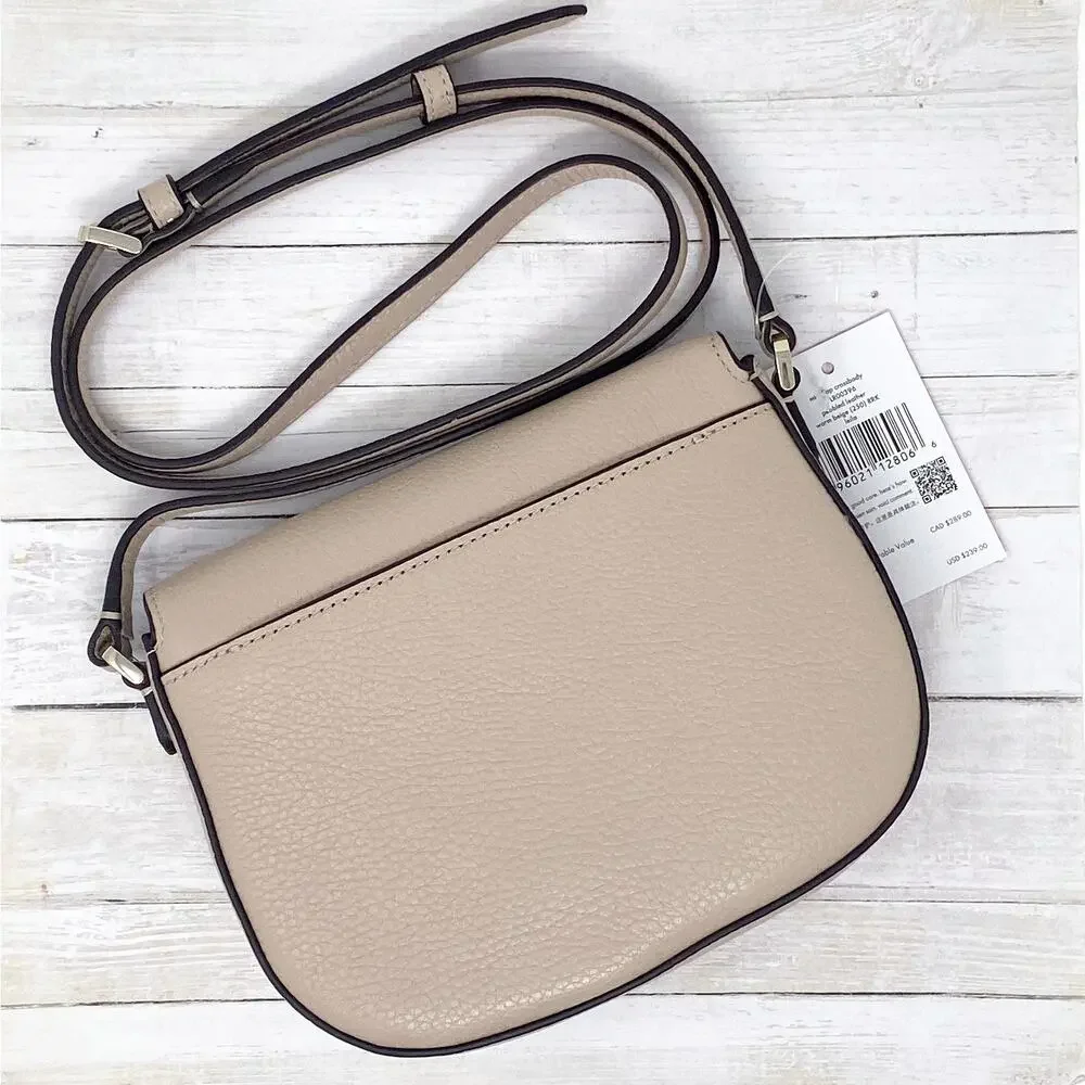 Kate Spade Leila Mini Flap Crossbody Purse in Warm Beige Leather wlr00396